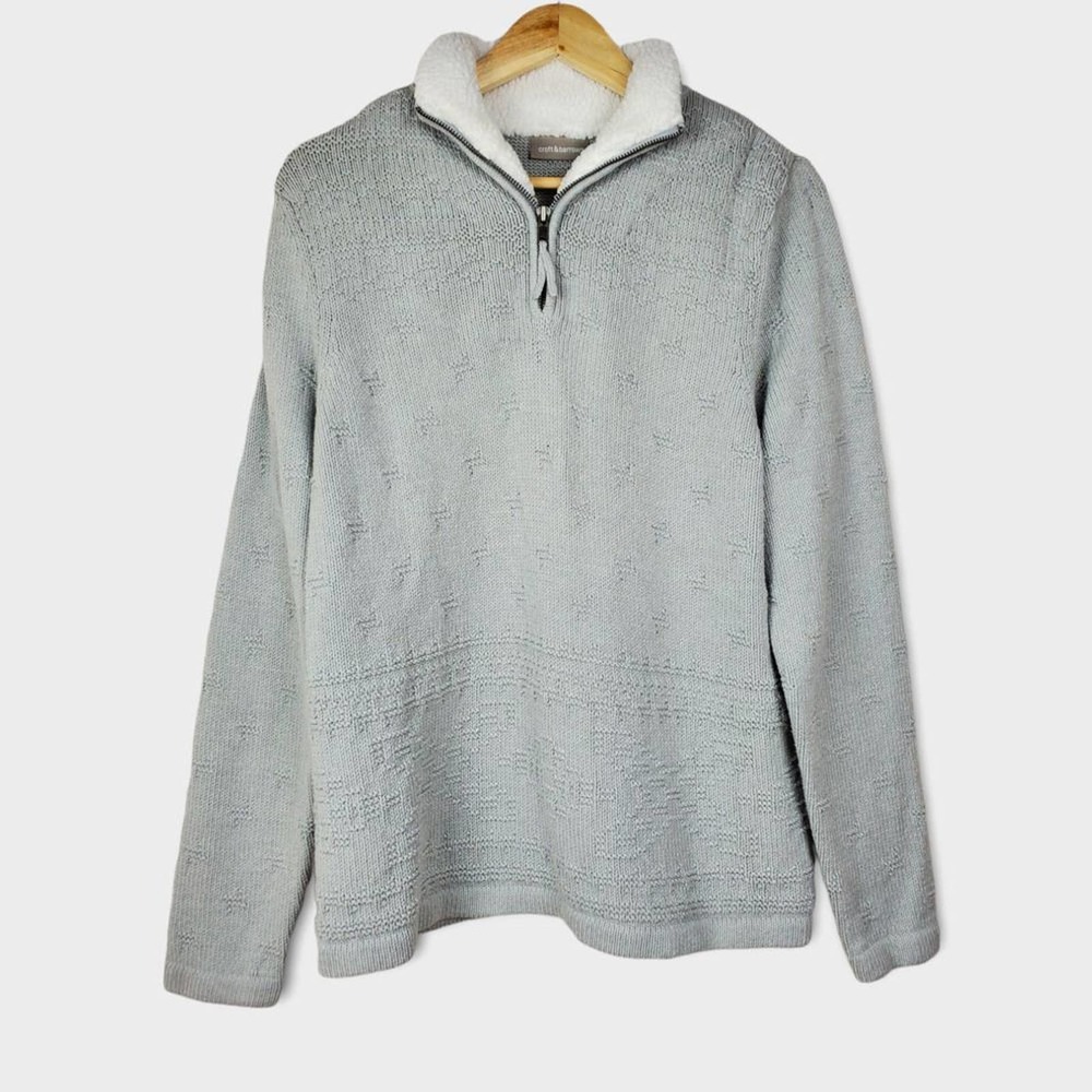 CROFT & BARROW ' GRAY SWEATER W/WHITE SHERPA COLLAR - 1/4 ZIP